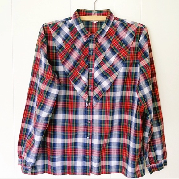 C’est Chic Tops - ❌SOLD❌Vtg 70s C’est Chic Plaid Prairie Prep Blouse